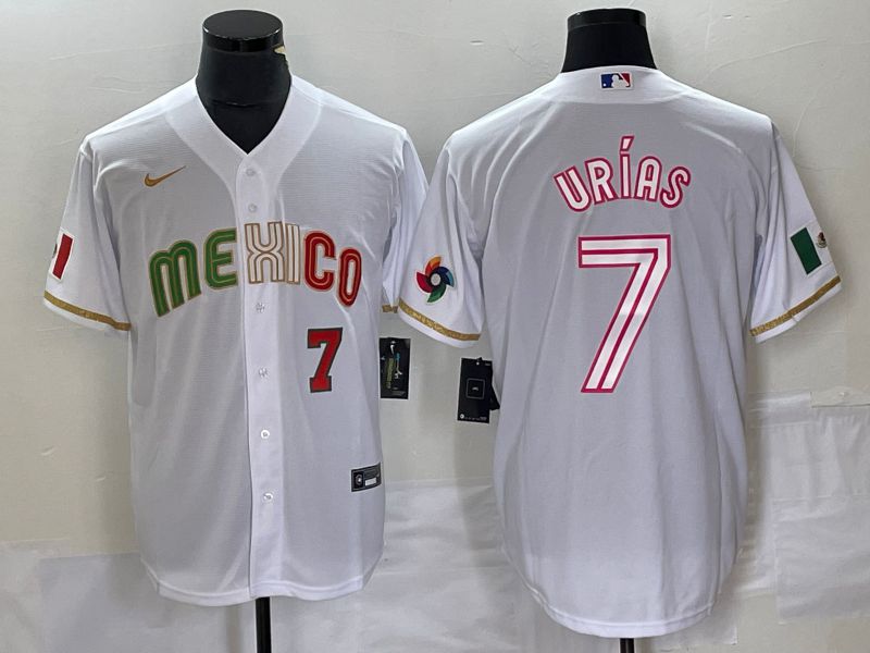 Men 2023 World Cub Mexico 7 Urias White Nike MLB Jersey style 17